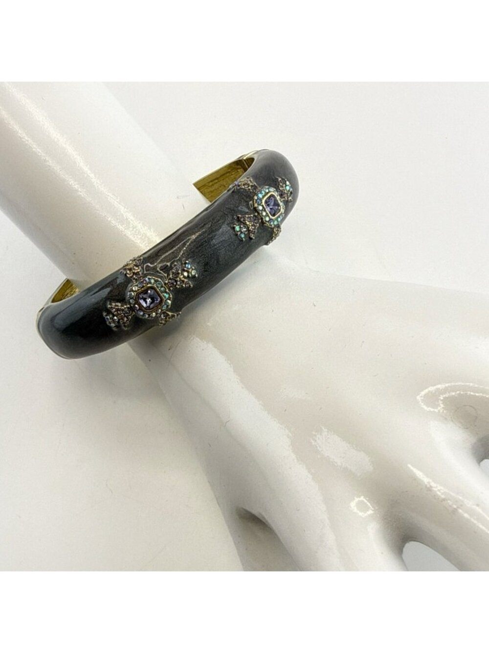 Heidi Daus Bracelet Enamel Bangle Hinged Day and Night Maltese Cross Rhinestone